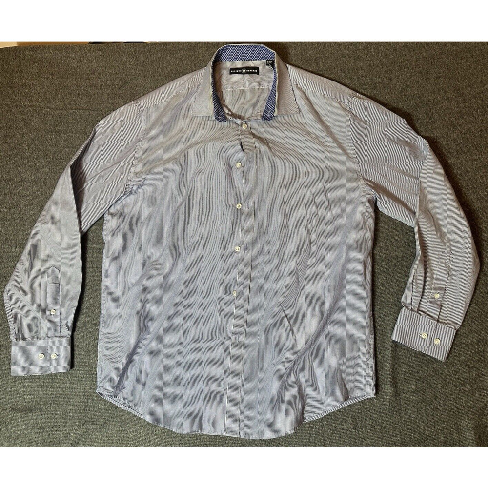 Society Of Threads Mens Size Large Blue Pinstripe 16-16.5 Long Sleeve Button Up
